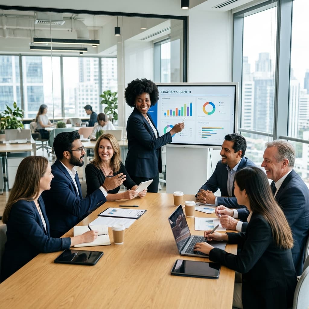 Consulting team working with clients